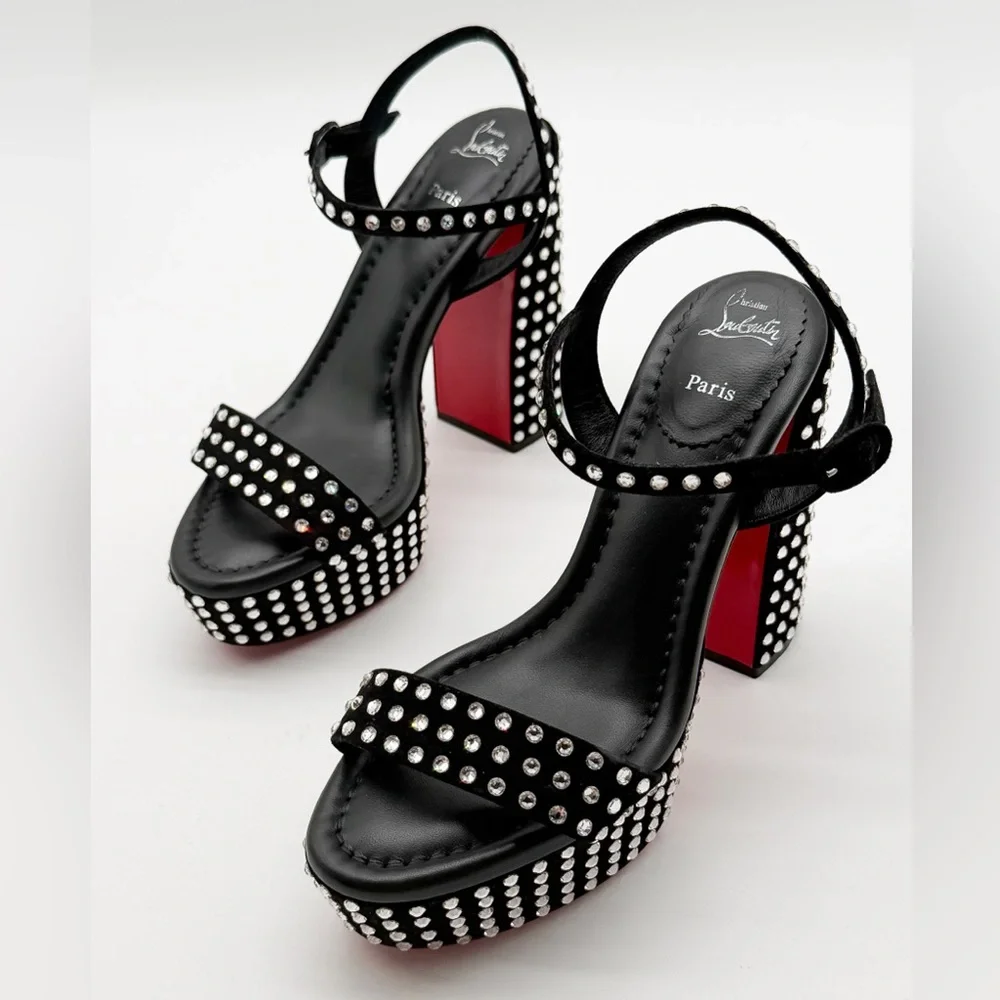 Christian Louboutin Movida Jane Crystal-Embellished Suede Platform Sandal EU37.5 - Picture 10 of 14